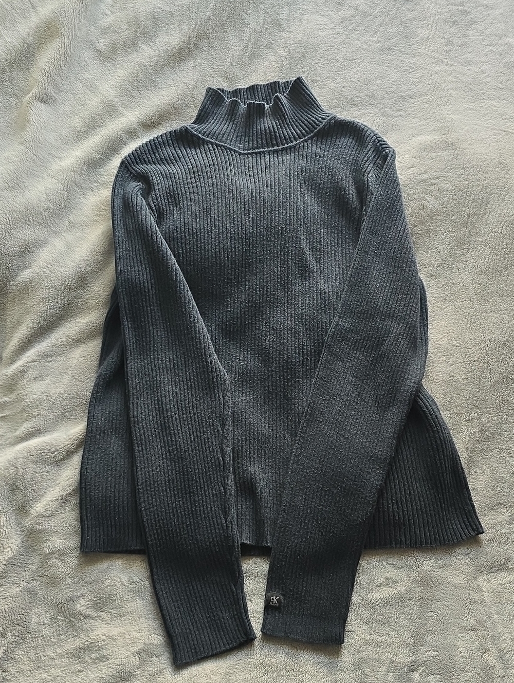 90's Vintage Calvin Klein Jeans Black Ribbed Mock Neck Sweater Size Large